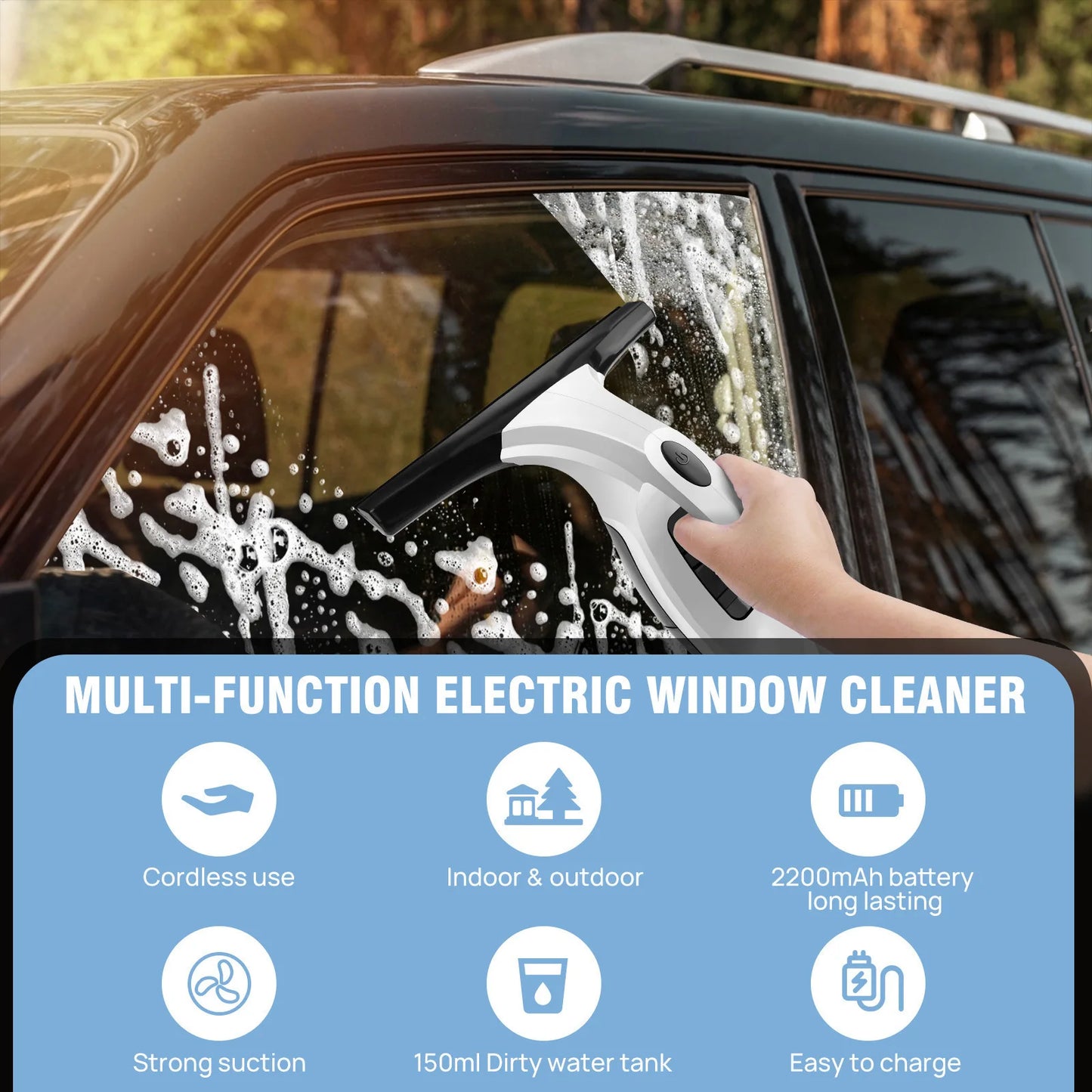 Electric Handheld Window Cleaner Squeegee for Car Showers Kitchen Bathtub Rechargeable Cleaning Tool for Mirrors Glass
