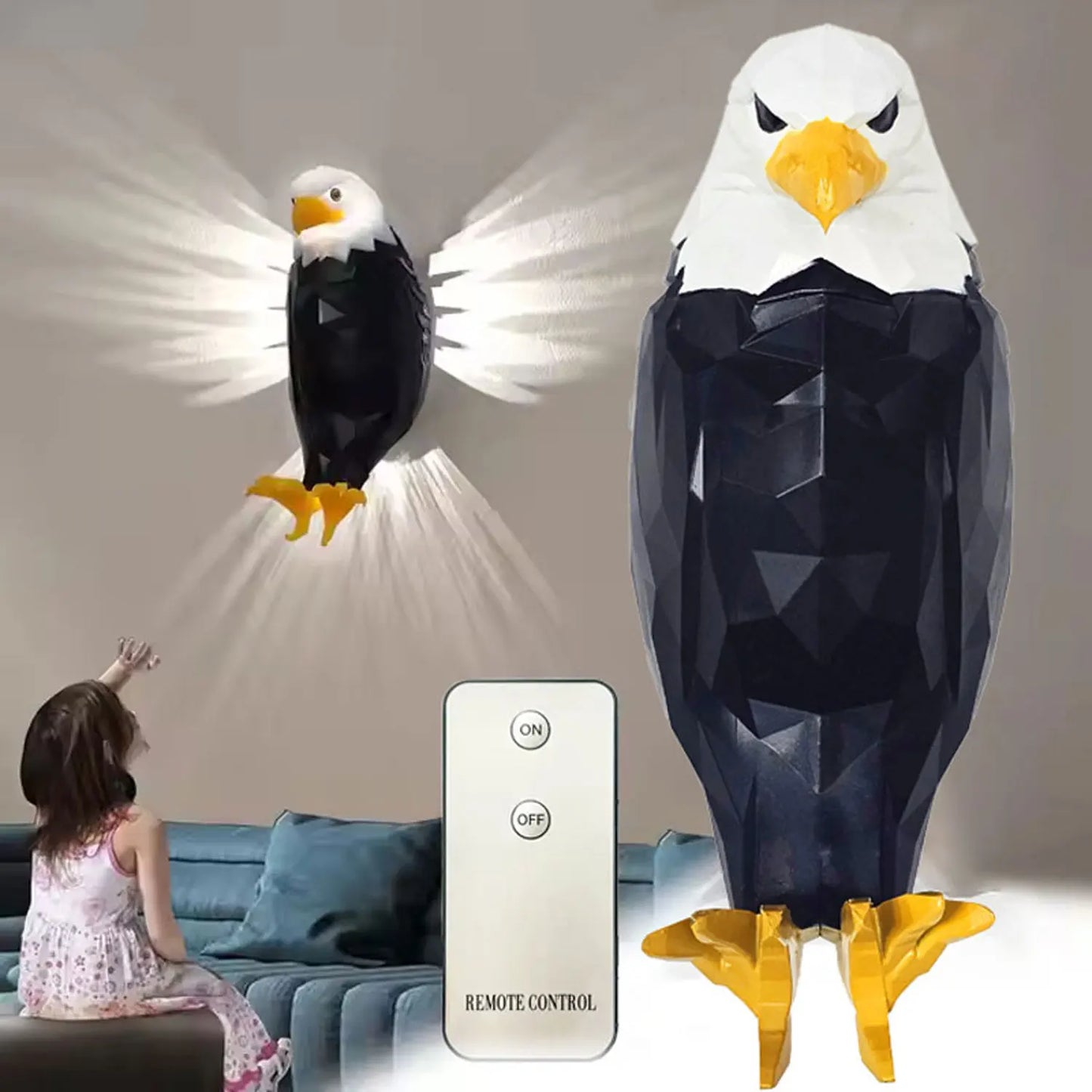 Bald Eagle Wall Light, Wall Mounted Eagle Lamp for Bedroom, Living Room, Hallway, Battery Operated Eagle Light