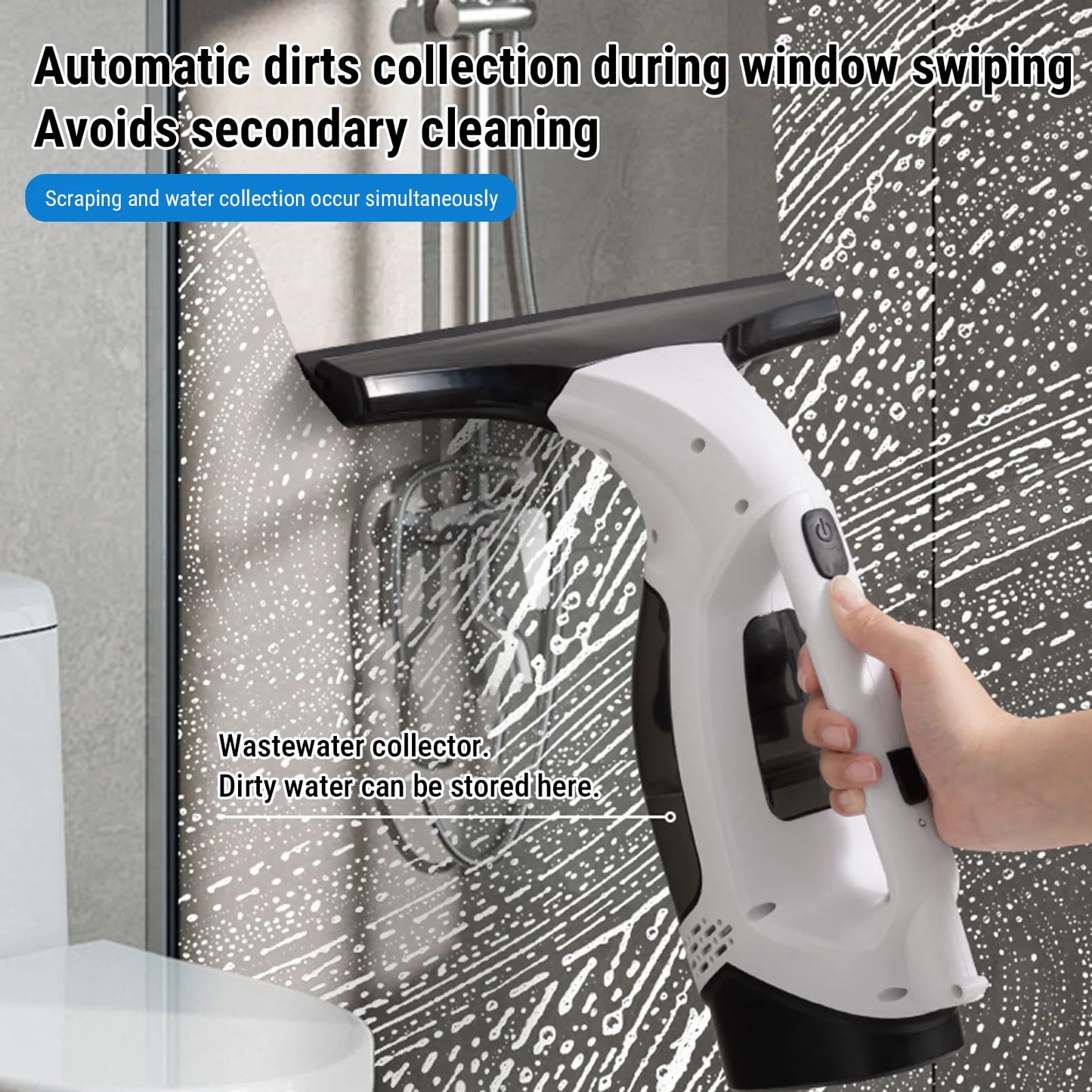 Electric Window Cleaner Cordless Vacuum Squeegee with 1.2KPa Suction Power 11 Inch Soft Silicone Blade for Mirrors Tiles Shower